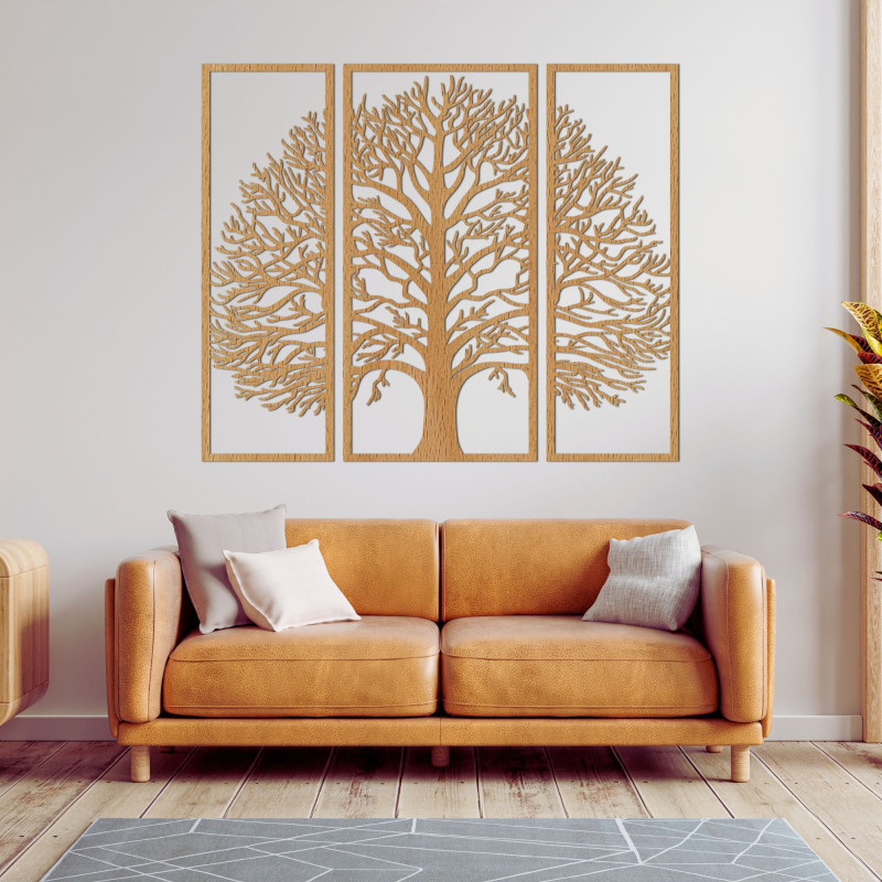 Wooden wall decoration three-part tree of life - DIVISA