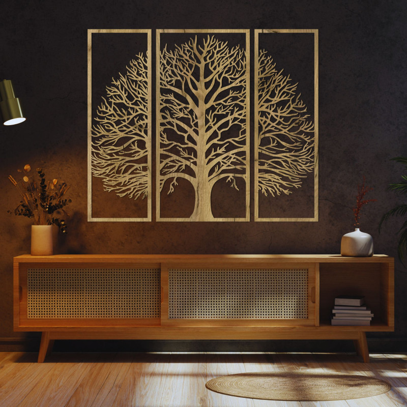 Wooden wall decoration three-part tree of life - DIVISA