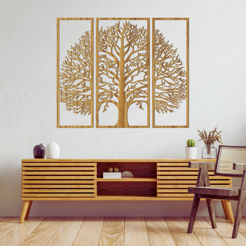 Wooden wall decoration three-part tree of life - DIVISA