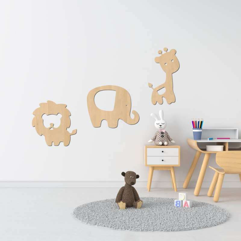 Wooden decoration elephant, lion, giraffe - SAFARI