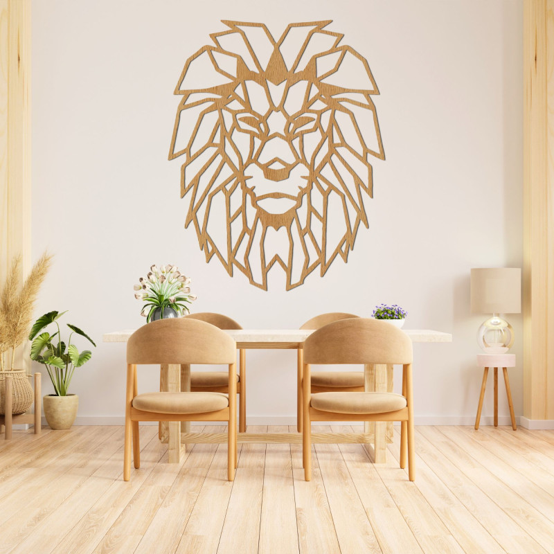 Geometric wooden wall decoration lion head - LEONART