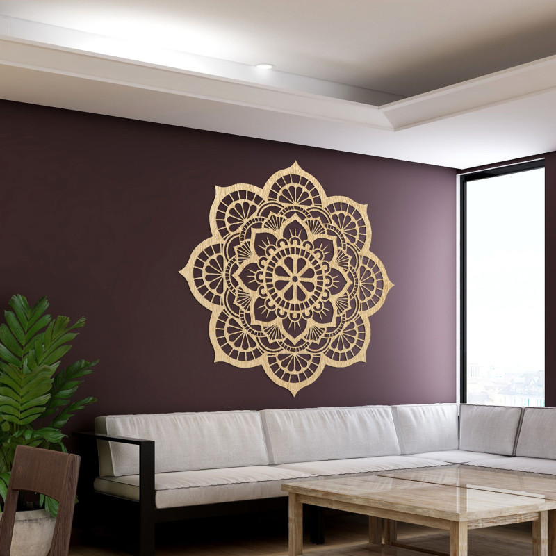 Wooden wall decoration with mandala symbolism lotus flower - MYSTICA