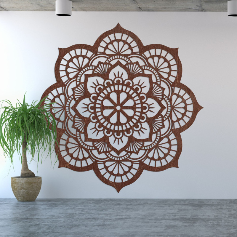 Wooden wall decoration with mandala symbolism lotus flower - MYSTICA