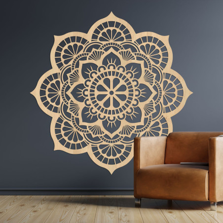 Wooden wall decoration mandala lotus flower motif - LOTOIS
