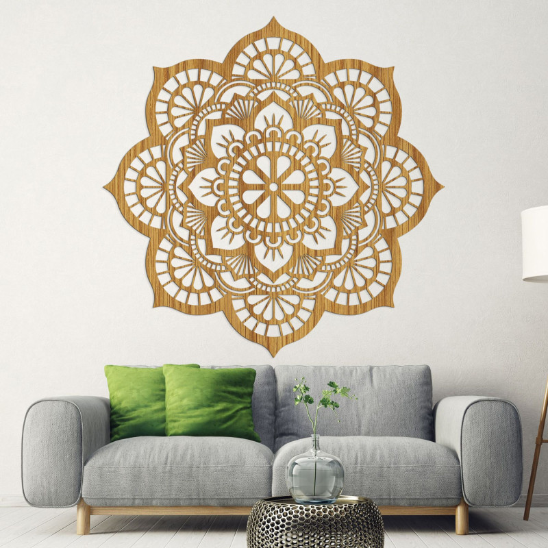Wooden wall decoration mandala lotus flower motif - LOTOIS