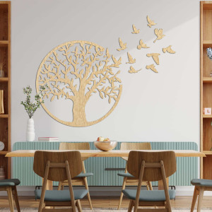 Wooden picture of tree of life flying bird 2
