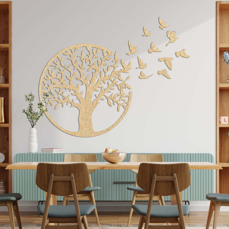 Wooden picture of tree of life flying bird