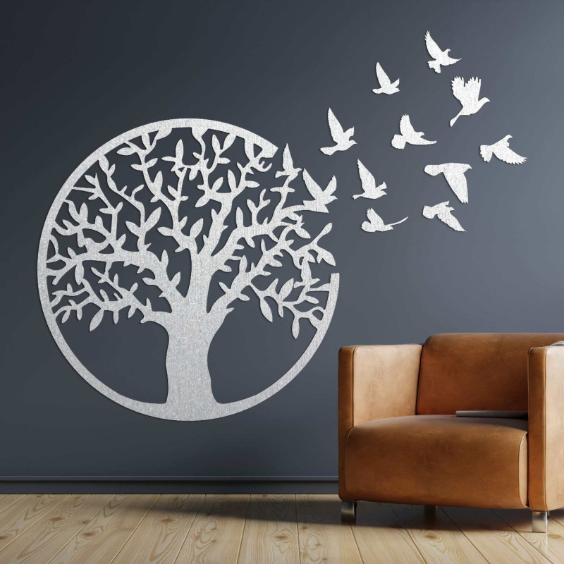 Wooden picture of tree of life flying bird
