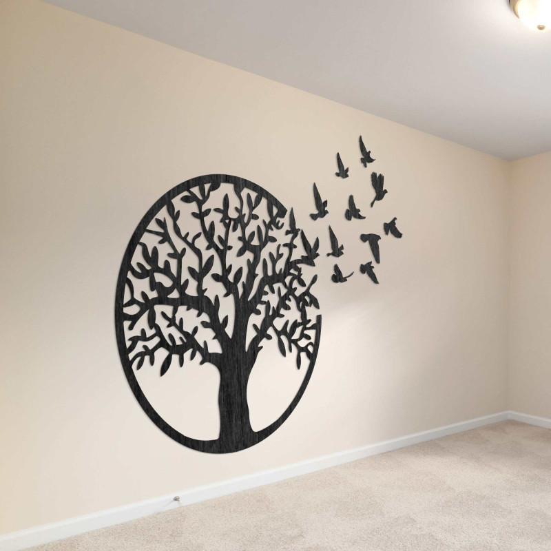Wooden picture of tree of life flying bird