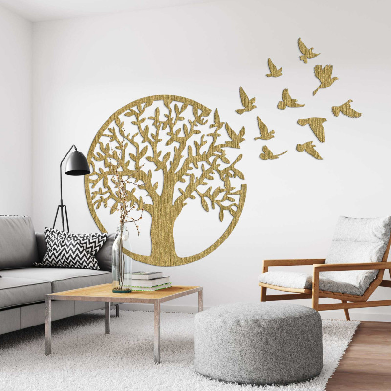 Wooden picture of tree of life flying bird