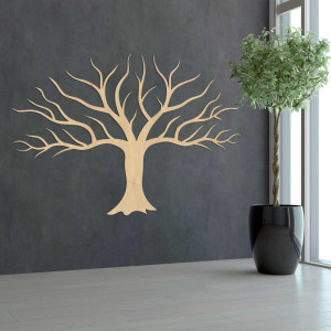 Wooden picture on the wall with tree branches