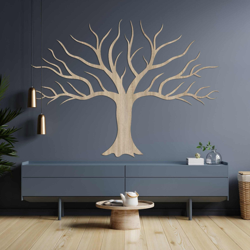 brown painting on the wall with tree branches