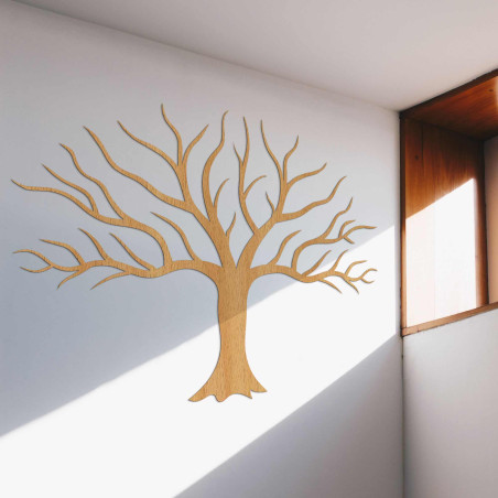Wooden picture on the wall with tree branches Wooden picture on the wall with tree branches