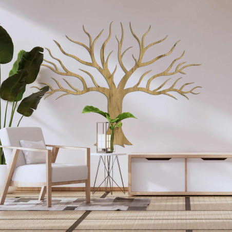 Wooden picture on the wall with tree branches Wooden picture on the wall with tree branches