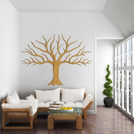 Wooden picture on the wall with tree branches Wooden picture on the wall with tree branches