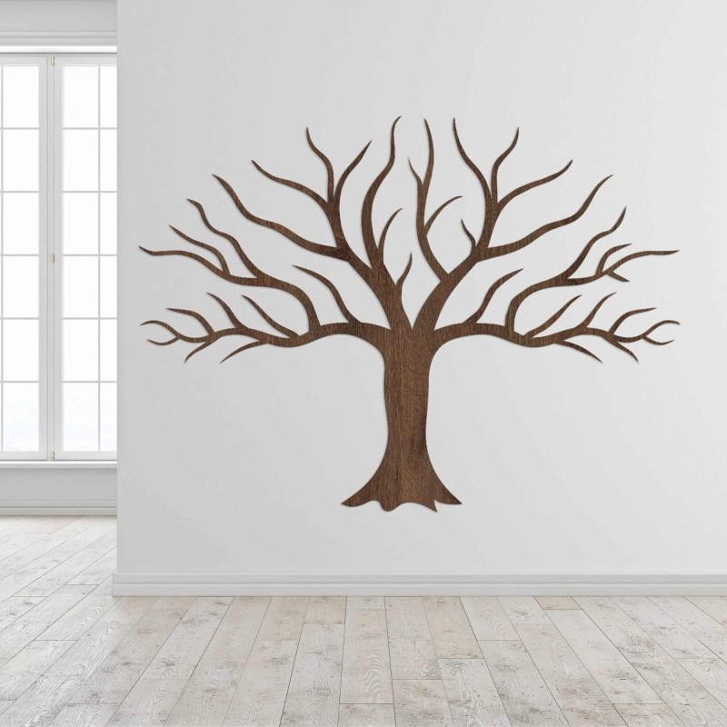 Wooden picture on the wall with tree branches