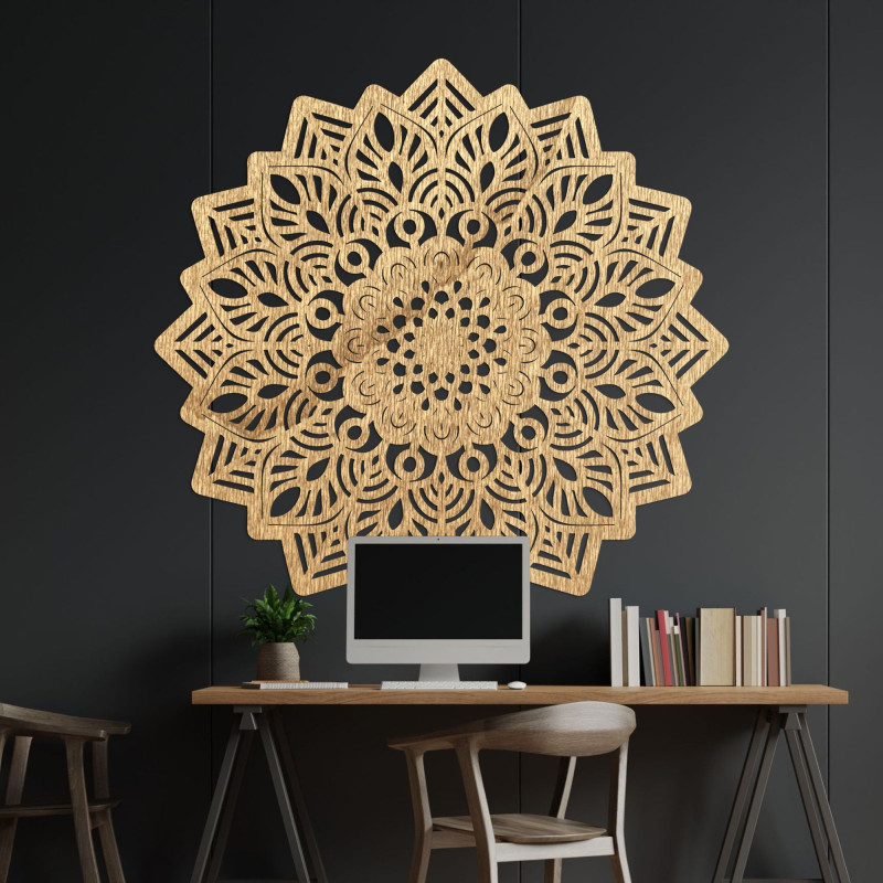 Carved wooden wall decoration mandala sun - SOLIS