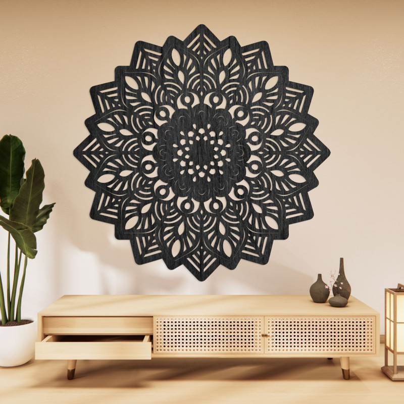 Carved wooden wall decoration mandala sun - SOLIS