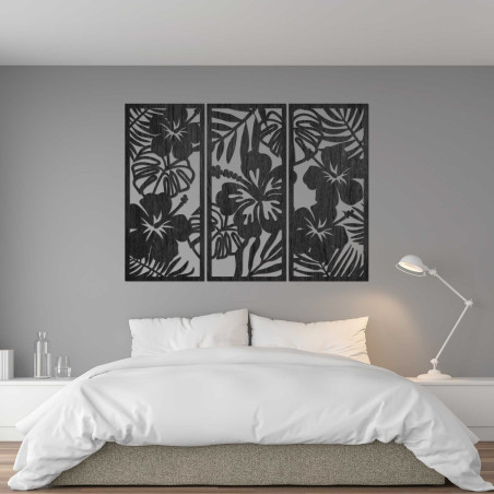 3-Piece Wooden Painting of Ibishtek Flower - DROBERE