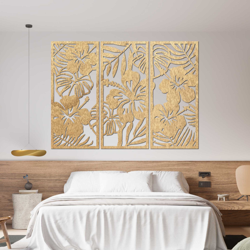 3-Piece Wooden Painting of Ibishtek Flower - DROBERE