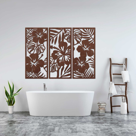 3-Piece Wooden Painting of Ibishtek Flower - DROBERE