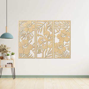 3-Piece Wooden Painting of Ibishtek Flower - DROBERE 2