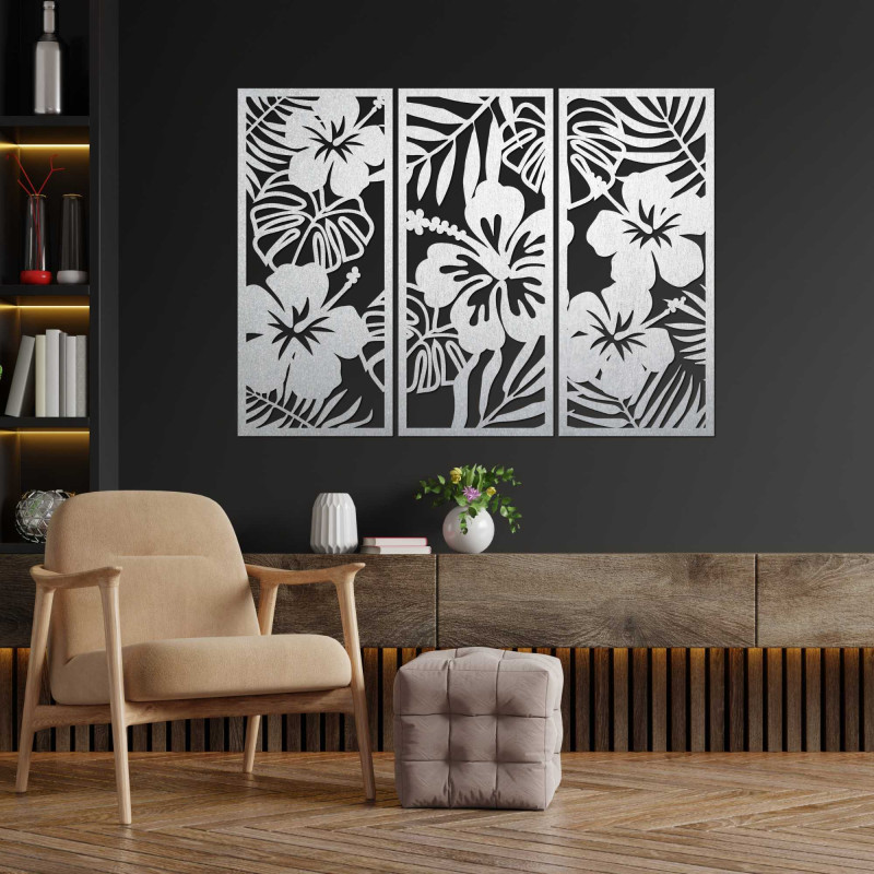 3-Piece Wooden Painting of Ibishtek Flower - DROBERE