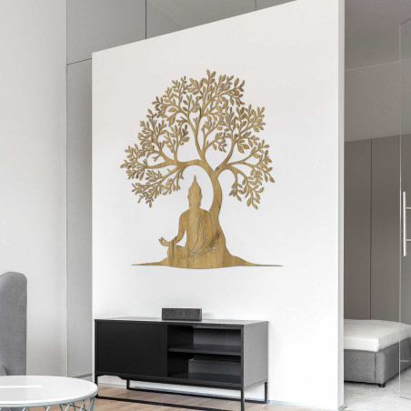 Wooden picture of the tree of life and Buddha - MOTERO