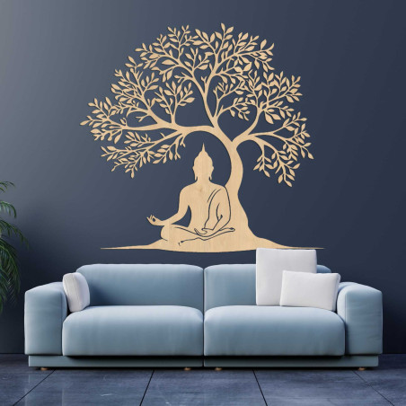 Wooden picture of the tree of life and Buddha - MOTERO