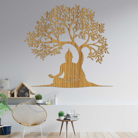 Wooden picture of the tree of life and Buddha - MOTERO