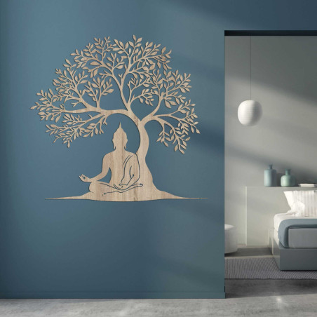 Wooden picture of the tree of life and Buddha - MOTERO