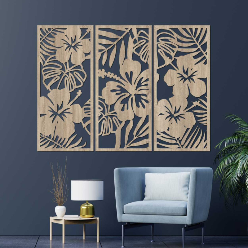 Wooden painting of tropical flowers - UBRALA