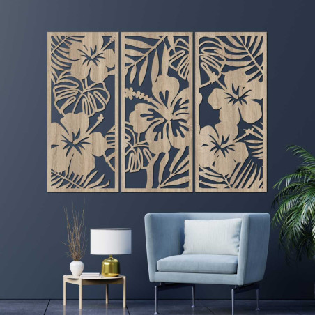Wooden painting of tropical flowers - UBRALA