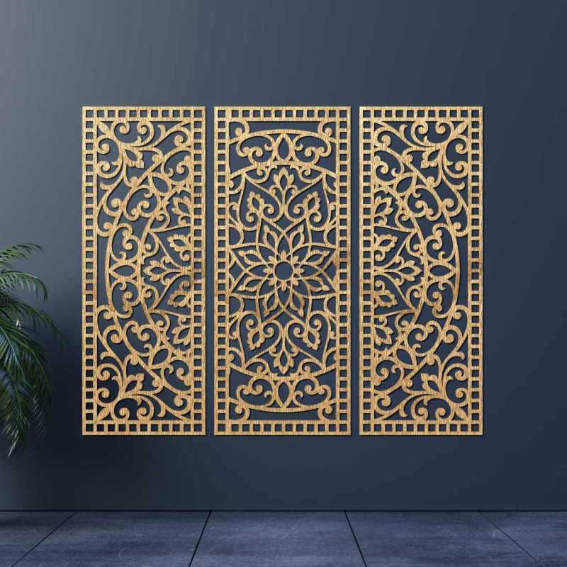 Wall decoration three-piece mandala panel -...