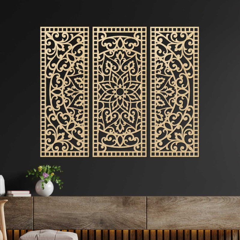 Wall decoration three-piece mandala panel -...