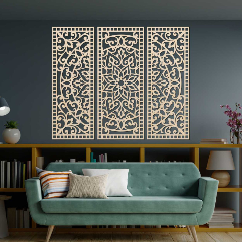 Wall decoration three-piece mandala panel -...