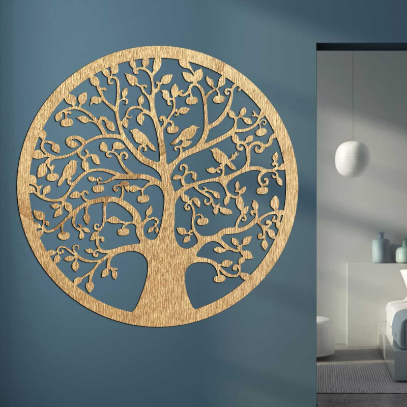 Wooden circular tree of life on the wall -...