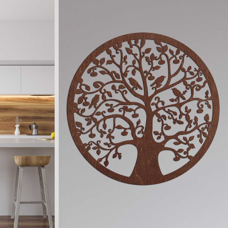 Wooden circular tree of life on the wall -...
