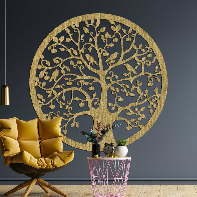 Wooden circular tree of life on the wall -...