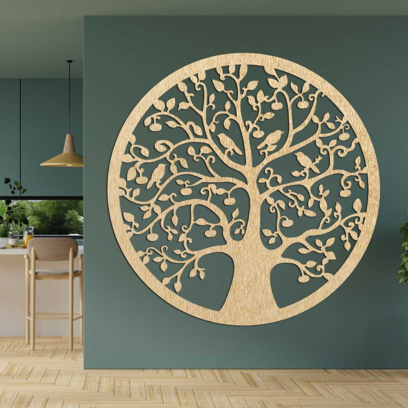 Wooden circular tree of life on the wall -...