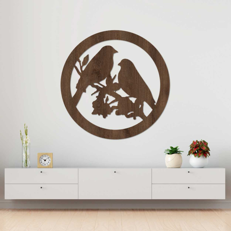 Wooden wall picture birds on branches - AVIAN