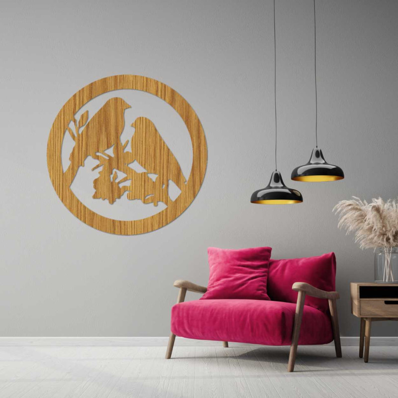 Wooden wall picture birds on branches - AVIAN