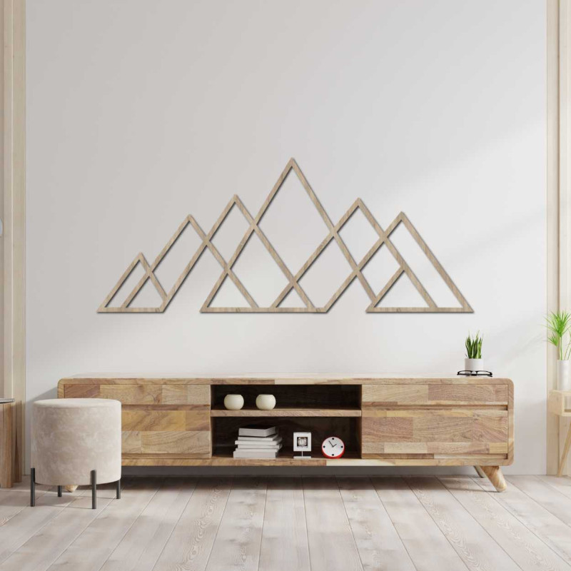 Wooden wall picture of geometric mountains -...