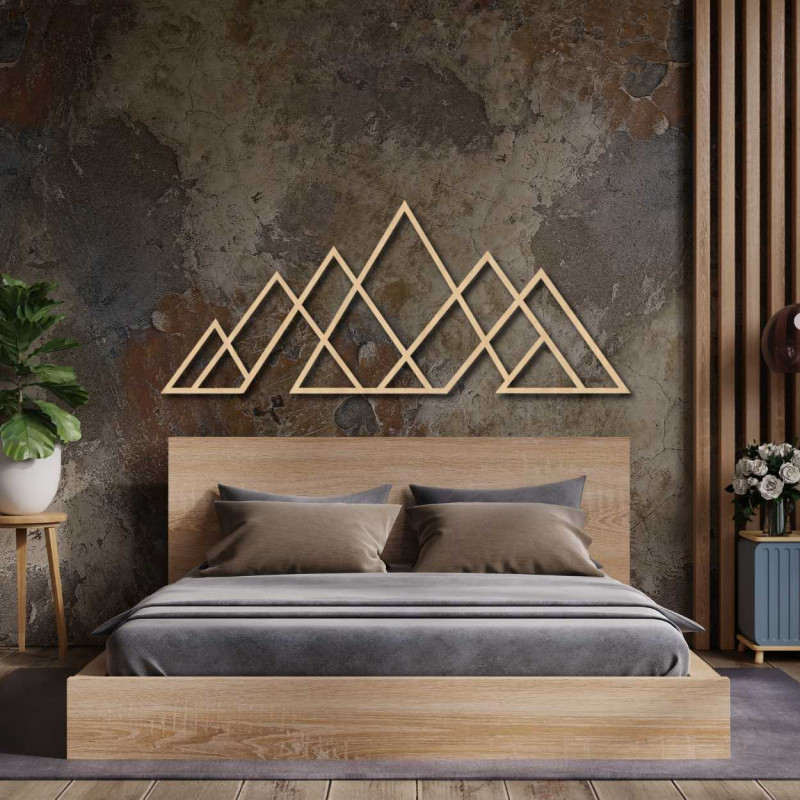 Wooden wall picture of geometric mountains -...