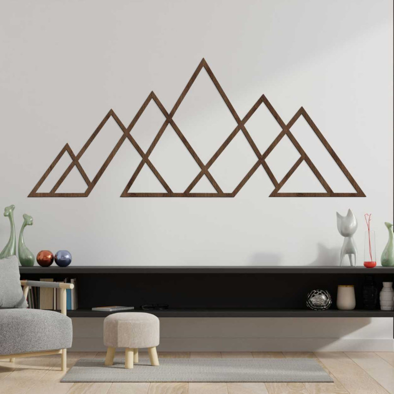 Wooden wall picture of geometric mountains -...