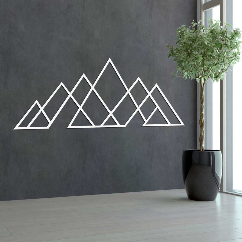 Wooden wall picture of geometric mountains -...