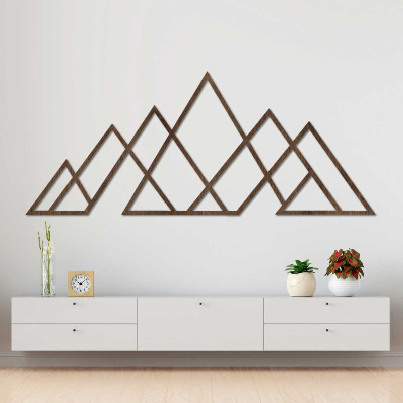 Wooden wall picture of geometric mountains -...