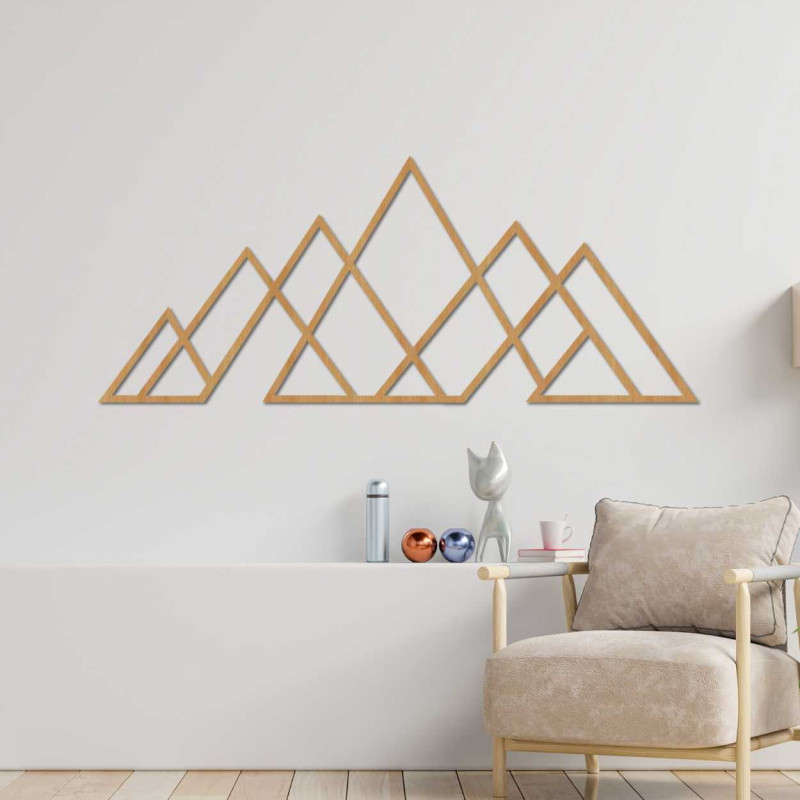 Wooden wall picture of geometric mountains -...