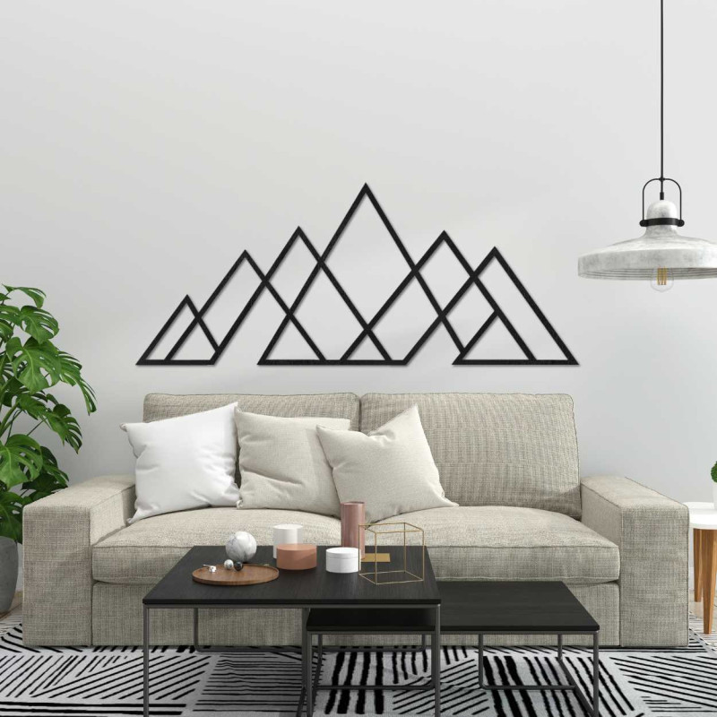 Wooden wall picture of geometric mountains -...