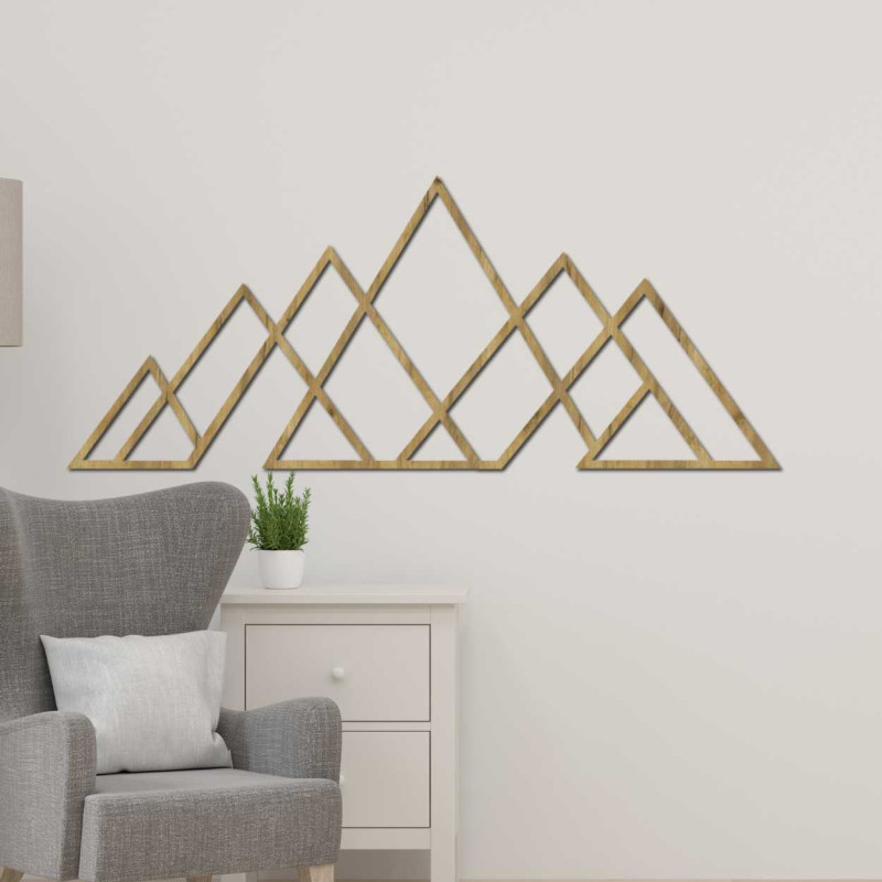 Wooden wall picture of geometric mountains -...